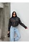 Women's Brown Crop Leather Look Utility Bomber Jacket Brown - 5