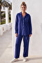 Dark Blue Shirt Collar Cuffed Sleeves Elastic Waist Tencel Fabric Woven Bottom Top Set 68-104 67-60 - 7