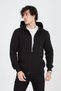 Unisex Plain Hooded Zippered Kangaroo Pocket 3 Thread Fabric Full-Fit Cardigan - 2