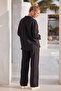 Black Shirt Collar Cuffed Sleeves Pocket Elastic Waist Tencel Fabric Woven Bottom Top Set 68-104 67-60 - 8