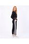 Women's Black Sporty High Waist Jogger Sweatpants with Side Stripes - 4