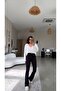 Black Spanish Flared Leggings with Gathered Waist Detail - 3