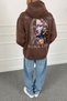 Mona Lisa Printed Oversize Hooded Sweatshirt with Kangaroo Pocket - 2
