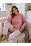 Women's Pink Long Sleeve Pajama Set Teddy Patterned Comfortable Fit Stylish Cute Home Wear