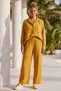 Mustard Color Shirt Collar Cuffed Sleeves Elastic Waist Tencel Fabric Woven Bottom Top Set 68-104 67-60 - 4