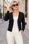 Women's Long Sleeve V-Neck Pearl Bead Embroidered Buttoned Waist Length Elegant Trend Soft Textured Casual Black Knitwear Cardigan - 5