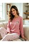 Women's Pink Long Sleeve Pajama Set Teddy Patterned Comfortable Fit Stylish Cute Home Wear - 3