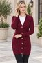 Women's V-Neck Buttoned Long Sleeve Chain Knit Patterned Embossed Soft Textured Trendy Stylish Casual Burgundy Long Knitwear Cardigan - 5