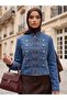 Buttoned Zippered Short Denim Jacket Light Blue - 2