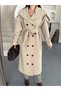 Women's Long Belted Double-Breasted Buttoned Stand-Up Collar Epaulet Seasonal Trench Coat - 8