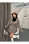 Women's Plaid Short Belted Double-Breasted Buttoned Oversize Seasonal Trench Coat - 5
