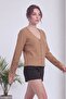 Women's Embroidered Sleeves V-Neck Buttoned Soft Textured Knitwear Cardigan Ecru, Brown, Camel, Black - 5