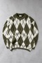 Men's Diamond Patterned Regular Soft Textured Knitwear Sweater - Khaki