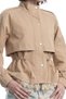 Women's beige trench coat with ruched waist, lace detail, and short length. - 2