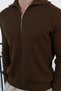 Men's Half-Zip Knitted Patterned Regular Soft Textured Knitwear Sweater - Brown - 2