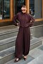 Brown Padded Asymmetrical Blouse and Elastic Leg Pockets Shalwar Trousers Women's Modal Bottom-Top Set - 3