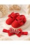 Baby Girl Red Bow Glittery Booties and Headband Set - 3