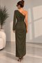 Women's Khaki One-Shoulder Draped Long Dress - 3