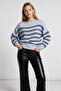 Boat Neck Striped Knitwear Sweater 4437 Lki̇0071 Sky Blue Black - 3