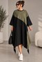 Khaki Black Color Block Asymmetrical Cut Oversize Tunic Dress