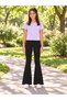 Girls' Spanish-Cut Black Leggings – Elastic Fabric Comfortable Fit Casual and Sports Leggings
