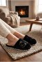 Women's Black Cute Bear Embroidered Plush House Slippers - 2