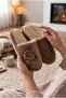 Women's Mink Cute Bear Embroidered Plush House Slippers - 4