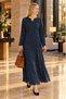 Plus Size Navy Blue Polka Dot Long Sleeve Viscose Hijab Mother's Dress - 2