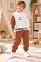 Ss Gi̇yi̇m Boys' Brown and White 2-Piece Tracksuit Set – Printed Sweatshirt and Jogger Pants - 2