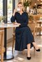Plus Size Navy Blue Polka Dot Long Sleeve Viscose Hijab Mother's Dress - 8