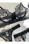 Women's Black Lace Detailed 4-Piece Bra Set with Garter Belt - 2