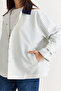 Women's White-Navy Blue Contrast Collar Plaid Patterned Lined Oversize Trench Coat M-1 60286563 - 6