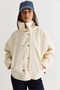 Women's Cream Lined Denim Stand Collar Snap Fastener Short Trench Coat 1131 60286576 - 4