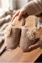 Women's Beige Plush Rose Detailed House Slippers