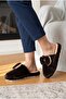 Women's Brown Plush Home/Room Slippers with Ribbons and Stones - 3