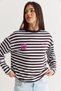 Women's White-Brown Striped Digital Print Detailed Oversize Sweatshirt 925 60286558