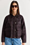 Women's Burgundy Plaid Patterned Waxed Look Water Repellent Lined Jacket 7062 60286565 - 6