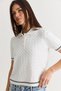 Women's Ecru Polo Collar Hair Knit Patterned Short Sleeve Knitwear Blouse 2903 60286569 - 5