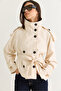 Women's Cream Stand Collar Back Windbreaker Detailed Lined Trench Coat Jacket 2155 60286579 - 3