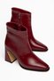 Burgundy Shiny Leather Women's Thick Heeled Boots - 4
