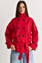 Women's Red Lined Stand Collar Double Button Detailed Belted Short Trench Coat 2106 60286572 - 2