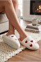 Women's White Heart Patterned Plush House Slippers - 2