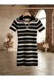Women's Openwork Collared Short Sleeve Knitwear Dress - 4