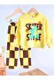 New Season Checkerboard Patterned Dinosaur Top and Bottom Set - 2