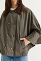 Women's Khaki Contrast Collar Pocket Detailed Lined Oversize Poncho Trench Coat 39000 60286564 - 6