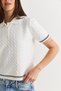 Women's Ecru Polo Collar Hair Knit Patterned Short Sleeve Knitwear Blouse 2903 60286569 - 6