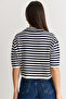 Women's Navy Blue-Ecru Striped Crew Neck Short Sleeve Mercerized Knitwear Blouse 2886 60286573 - 8