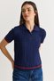 Women's Navy Blue Polo Neck Hair Knit Patterned Short Sleeve Knitwear Blouse 2903 60286569 - 3