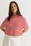 Women's Red-Ecru Striped Crew Neck Short Sleeve Mercerized Knitwear Blouse 2886 60286573 - 2