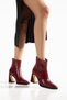 Burgundy Shiny Leather Women's Thick Heeled Boots - 3